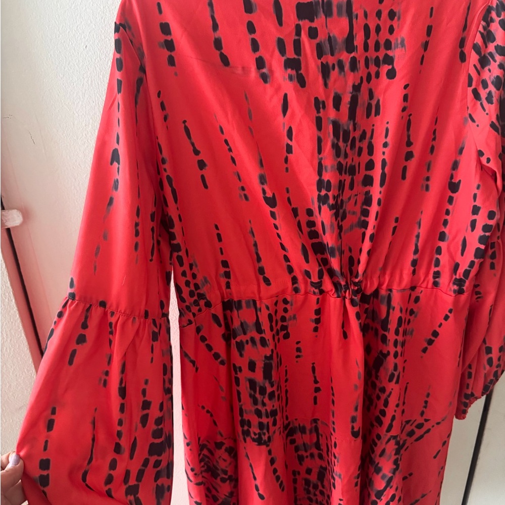 Elegant Red and Black Long Sleeve Dress